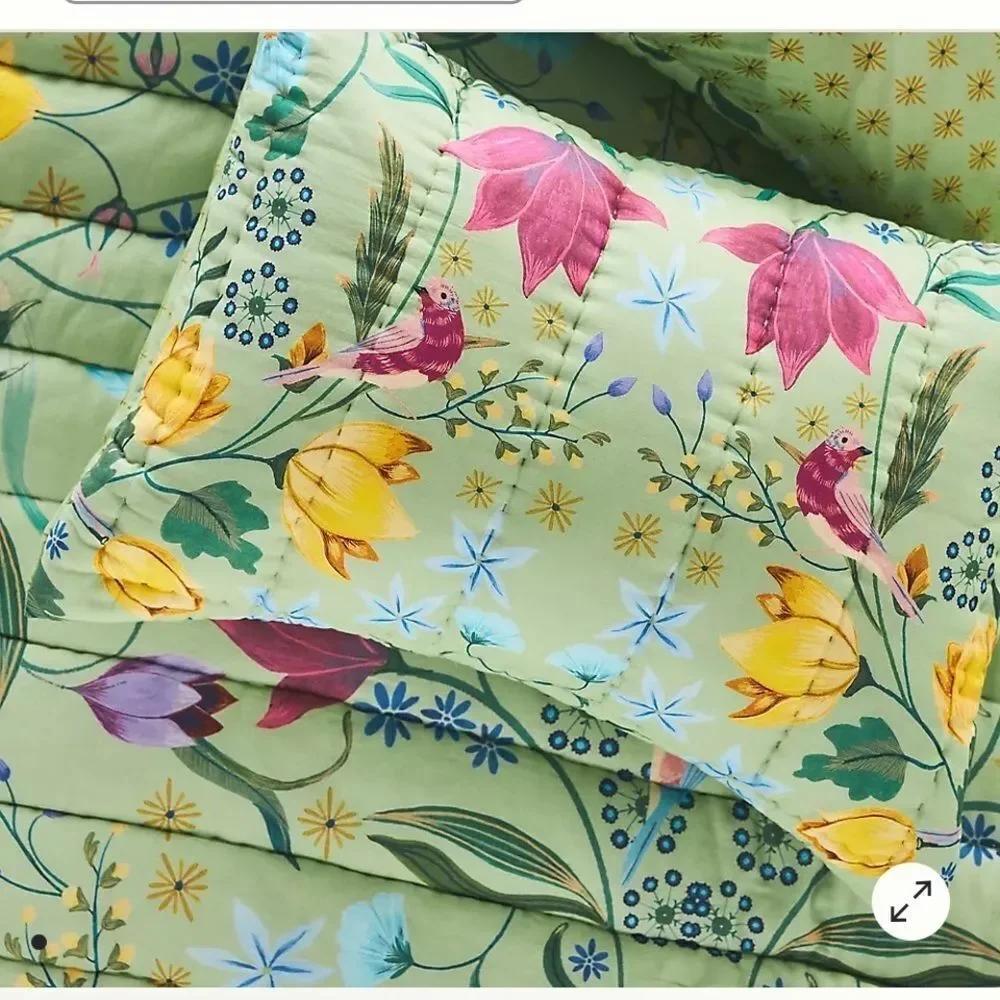 By Anthropologie size Queen 92” x 96” Green Anna Handcrafted Garden Quilt